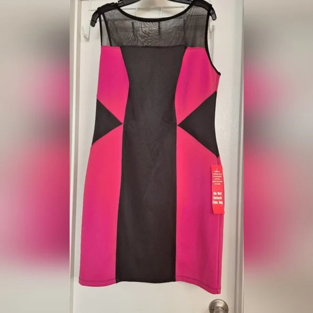 Enfocus Studio (NWT) Pink/Black Sleeveless Mesh Mini Dress Size 14